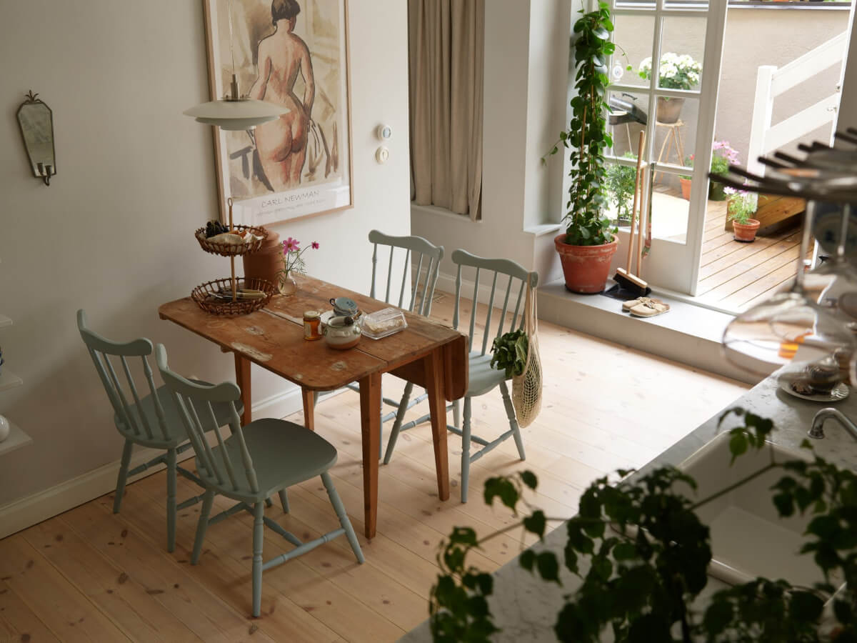 kitchen with rustic wooden dining table
