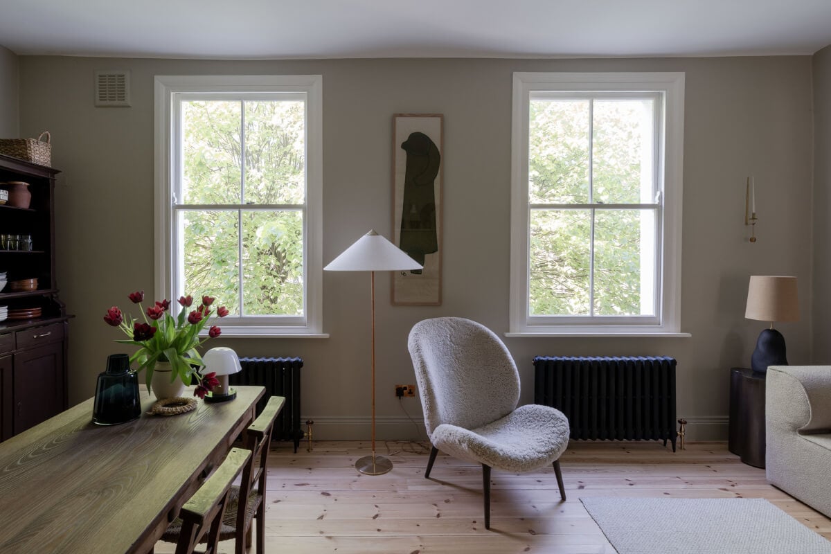 Contemporary and Classic Design in a Two-Bedroom London Duplex 2 open plan living room wooden floor large windows