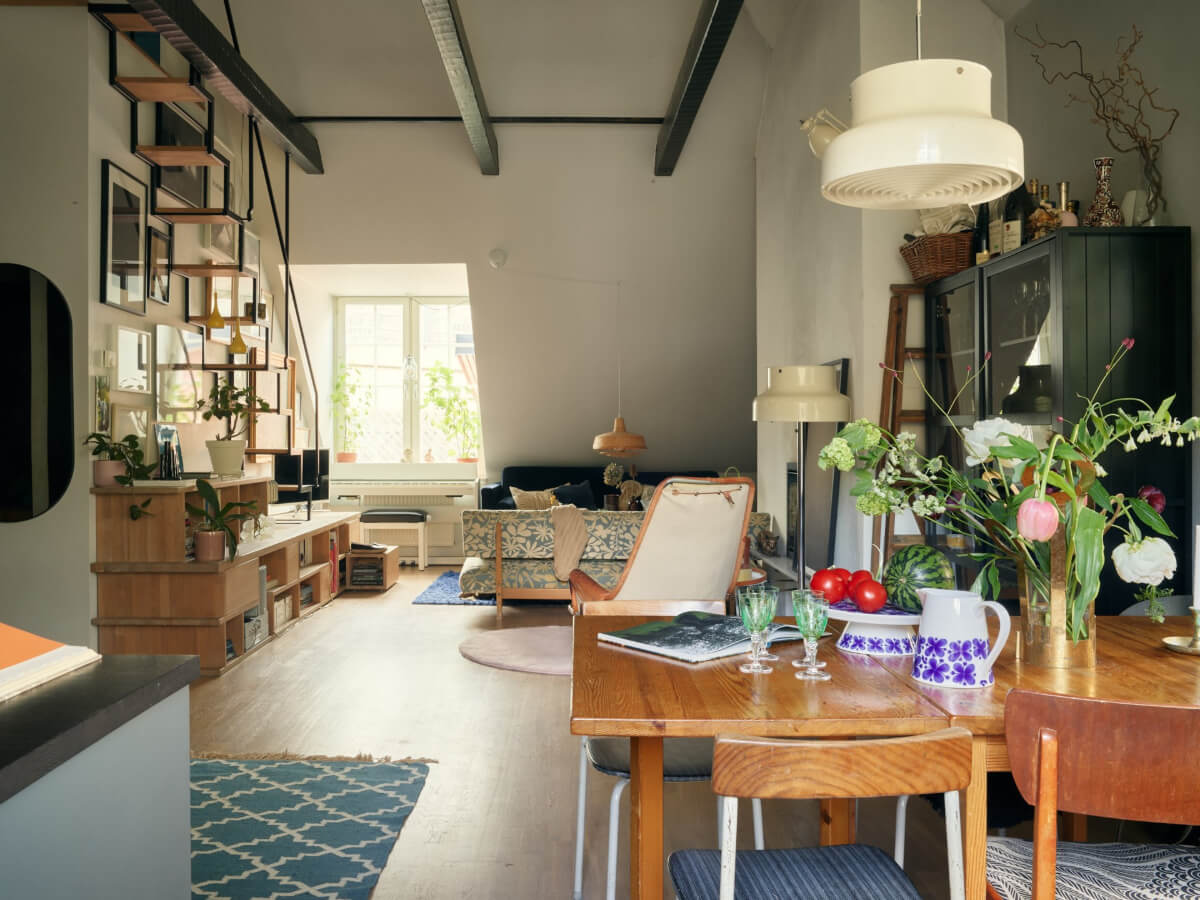A Stunning Top-Floor Apartment with High Ceilings in a Former Church 10 open plan living space wooden beams high ceilings