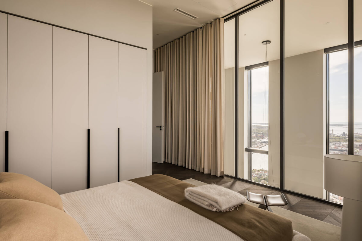 A Luxurious Three-Storey Penthouse in Sweden’s Tallest Residential Tower 12 penthouse bedroom built-in wardrobes
