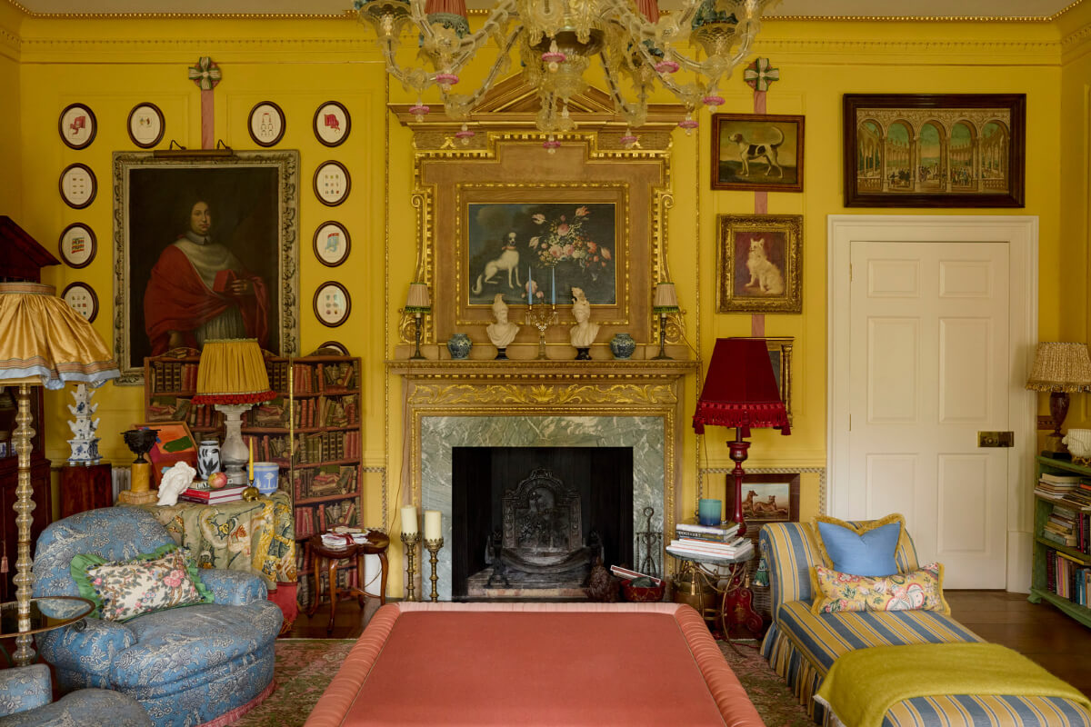 Pattern, Color, and Character in a Historic Country House Apartment 4 period home yellow walls living room fireplace