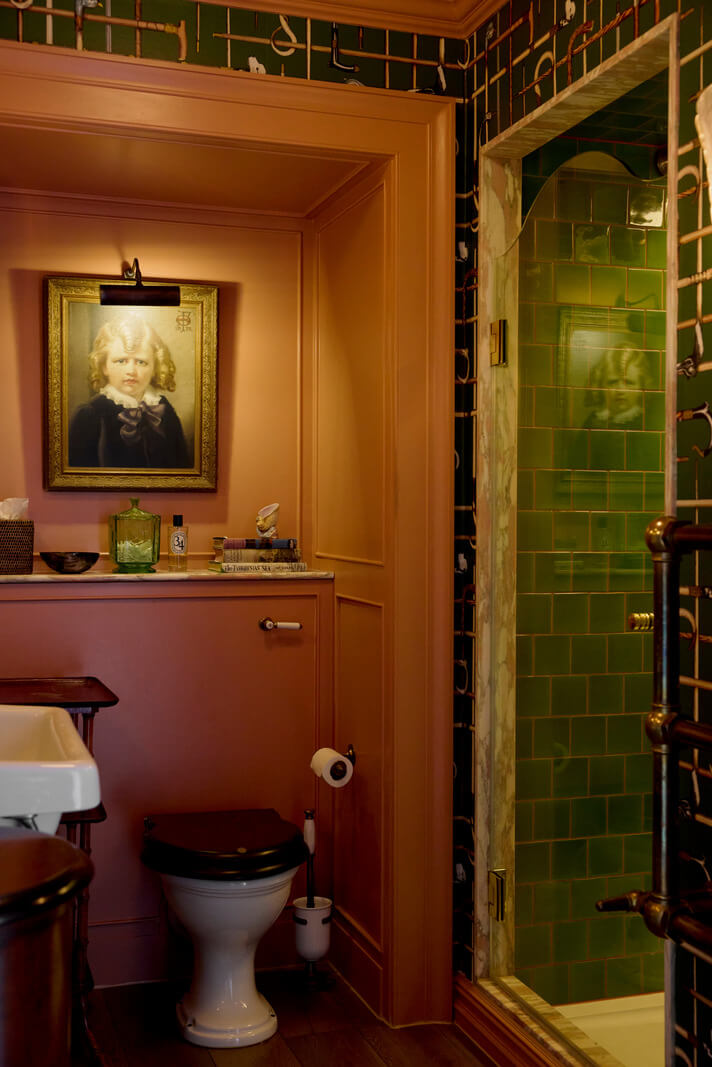 Pattern, Color, and Character in a Historic Country House Apartment 24 pink and green bathroom