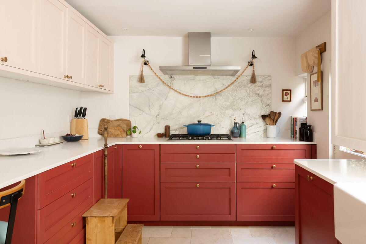 A Family Home with a Cheerful Color Palette in a Historic House 6 red kitchen brass knobs