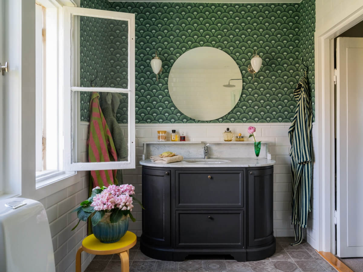 50 Bathroom Wallpaper Ideas Adding Color, Style, and Expression 47 rounded bathroom vanity marble top
