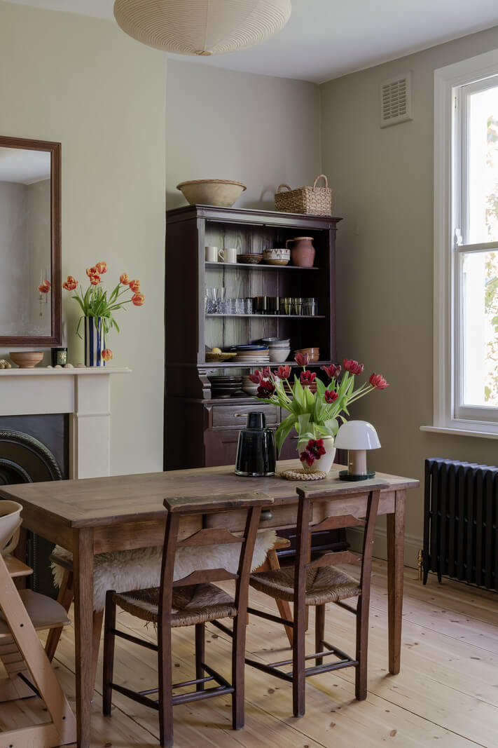 Contemporary and Classic Design in a Two-Bedroom London Duplex 8 rustic dining table fireplace
