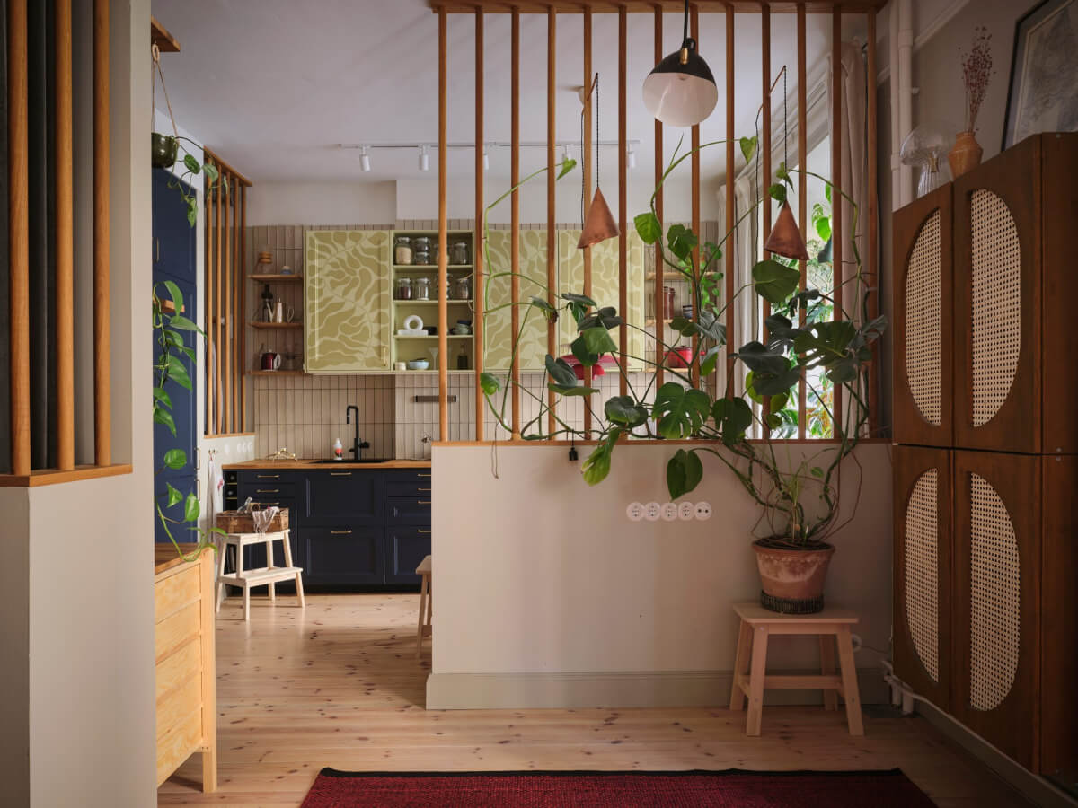 A Fantastic Small Art Nouveau Apartment in Stockholm 8 semi-open layout living room kitchen wooden floor nordroom