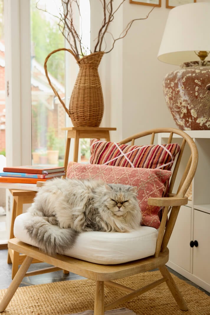 Natural Colors and Materials in a Beautiful Arts and Crafts House 4 sitting room detail cat