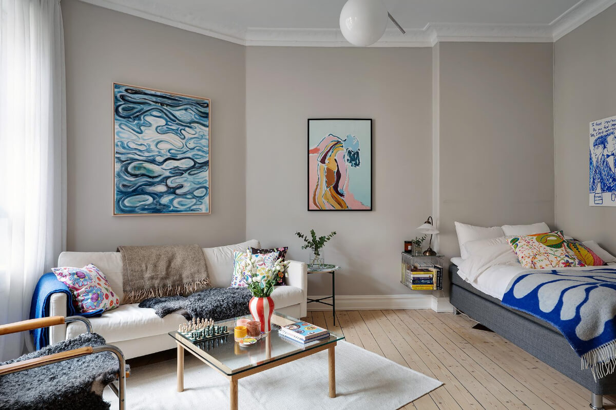 Classic Elements in a Charming Swedish Studio Apartment 3 studio apartment light gray wall