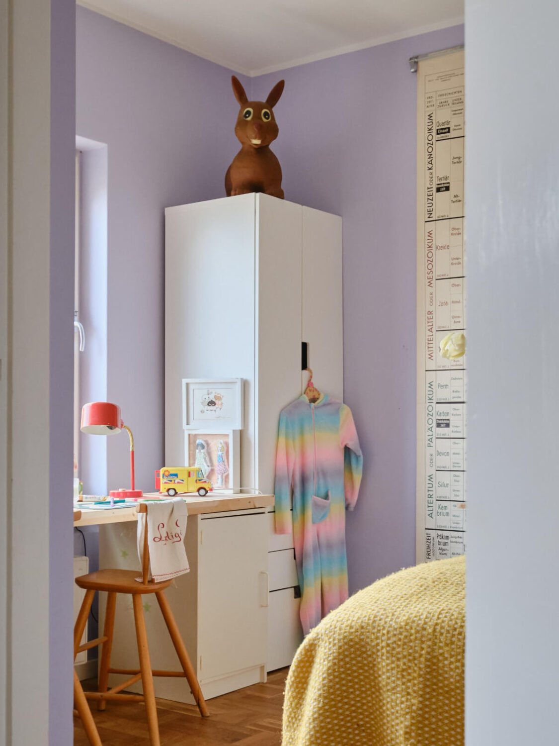 A Colorful 1940s Apartment with Original Elements 19 view into purple childrens room