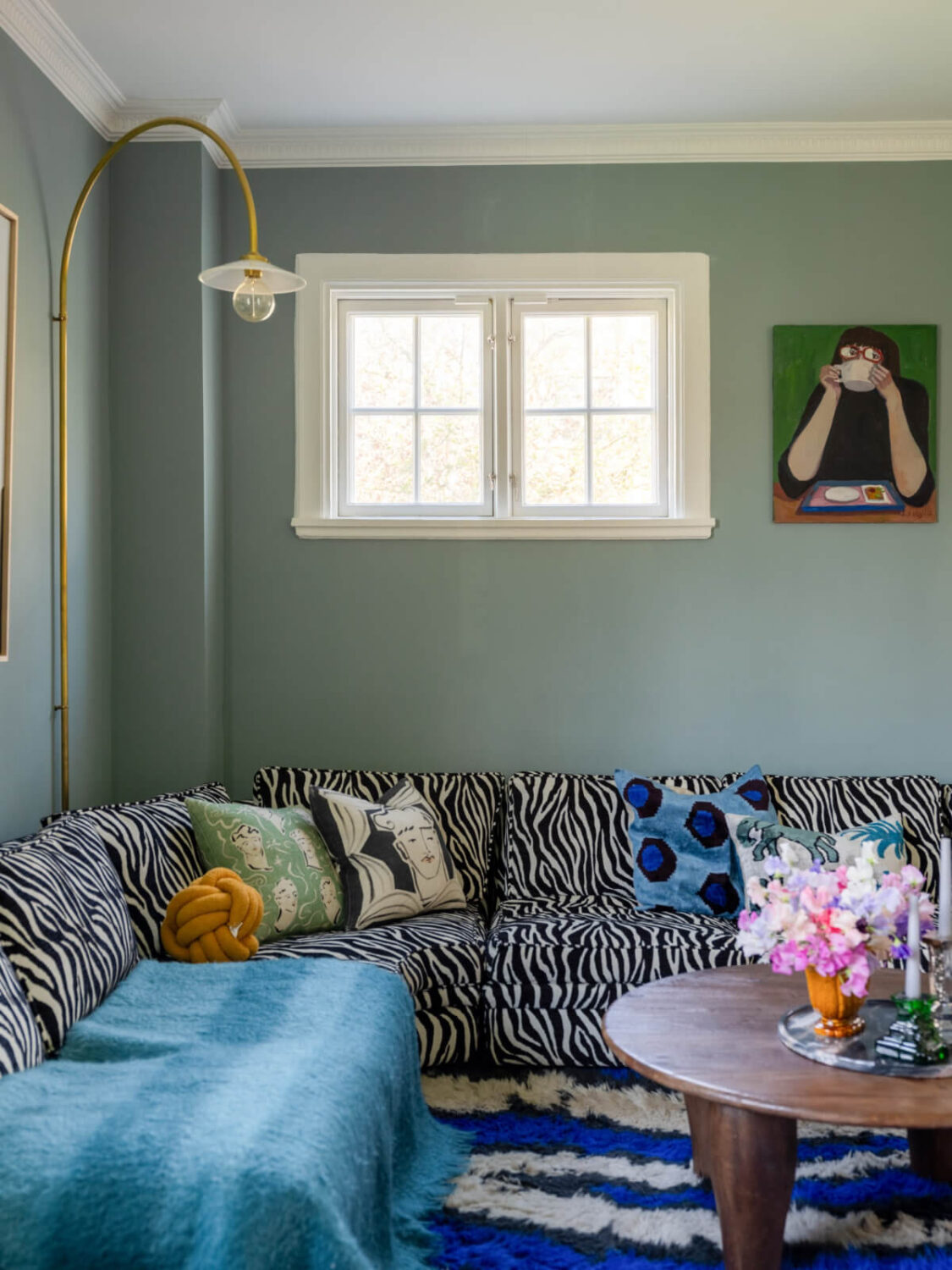 An Early 20th-Century Family Home Decorated with Color and Art 2 zebra sofa