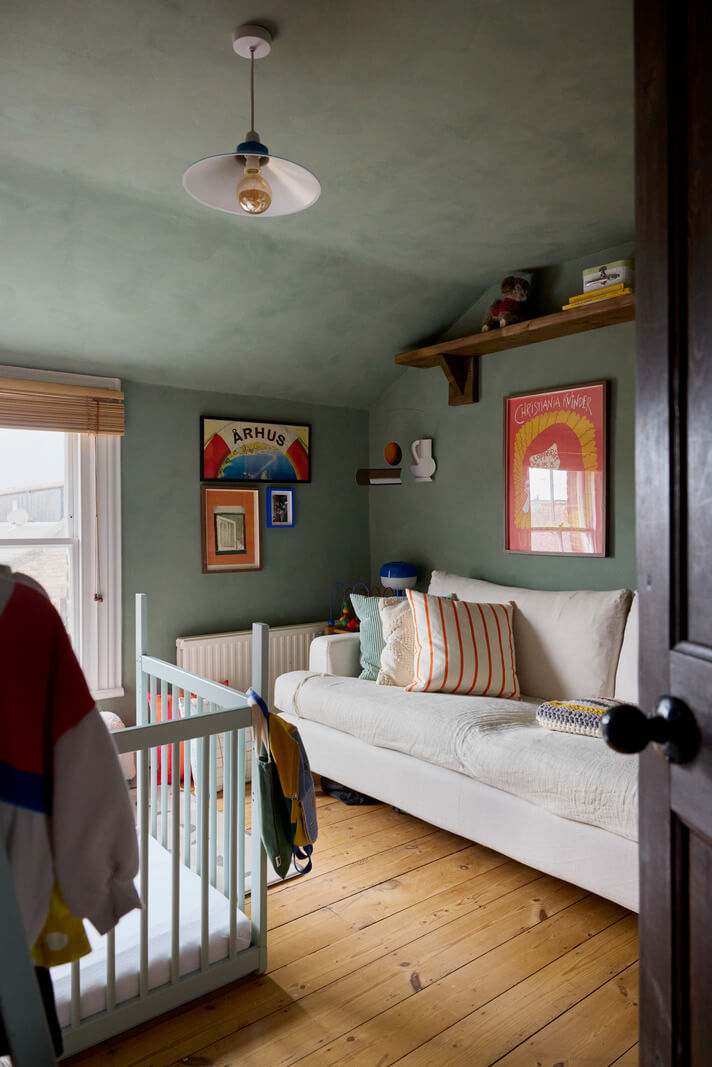 Cozy Living Spaces and Limewash Walls in an Artist's English Home 21 attic kids bedroom plaster walls