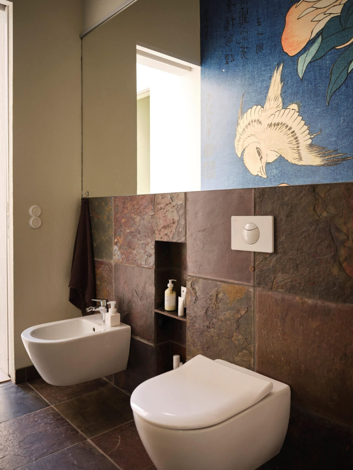This Extended 19th Century Lakeside House is a Green Oasis in the City 24 bathroom dark stone tiles