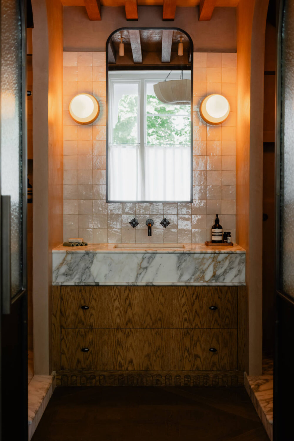 High Ceilings and Bespoke Design in a Stylish London Apartment 31 bathroom marble sink zellige tiles