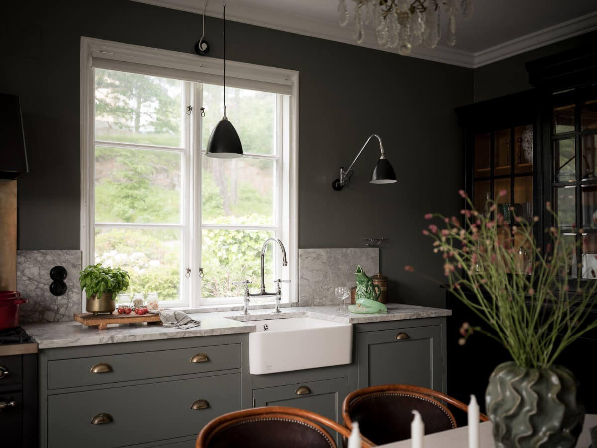 A Floral Painted Ceiling in a 1920s Family Home in Sweden 13 butler sink under window