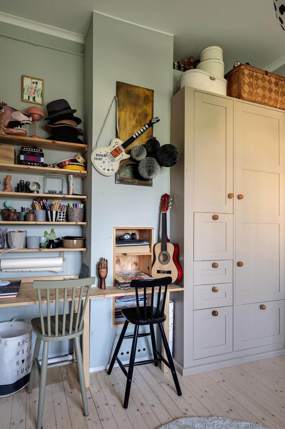 A Dining Room with a Painted Ceiling in an Early 19th Century Apartment 22 childrens room built-in desk and shelves