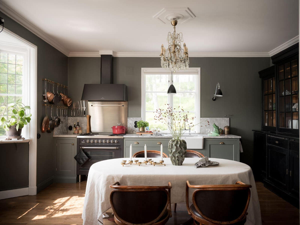 A Floral Painted Ceiling in a 1920s Family Home in Sweden 8 classic gray kitchen brass fittings