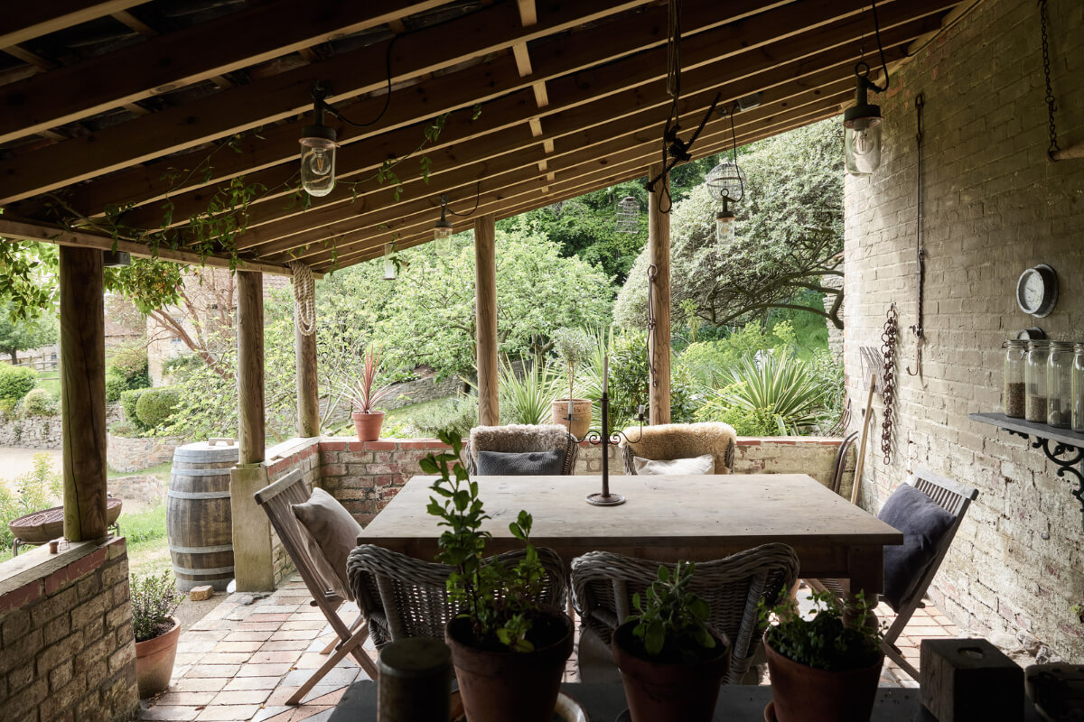 Unique Rooms and Historic Splendor in a Medieval English Country House 25 covered outdoor terrace