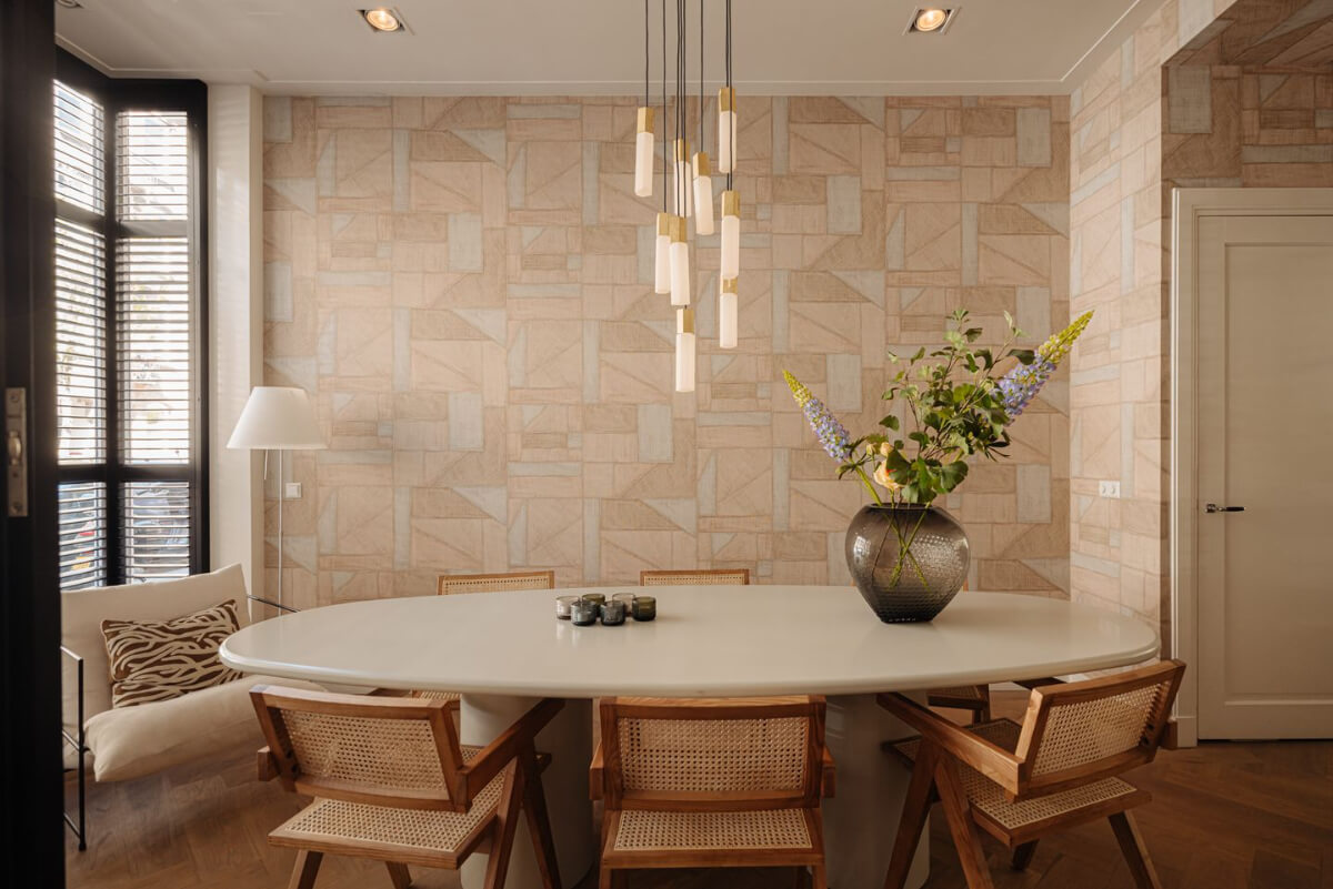 A Ground Floor Duplex Apartment with a Beautiful Modern Garden 12 dining room neutral-toned wallpaper