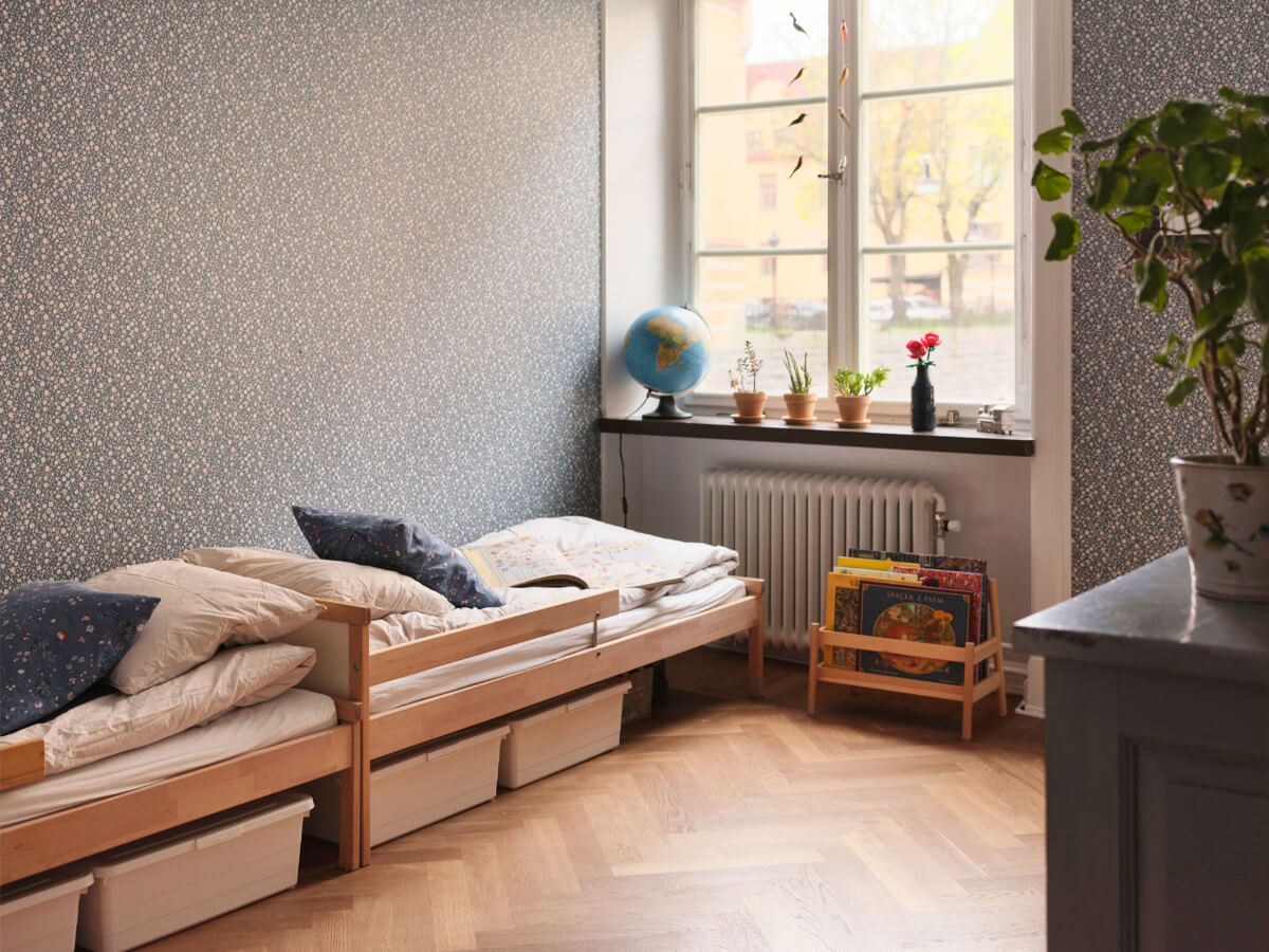An Early 20th Century Apartment with a Muted Green Kitchen 20 double beds kids bedroom wallpaper