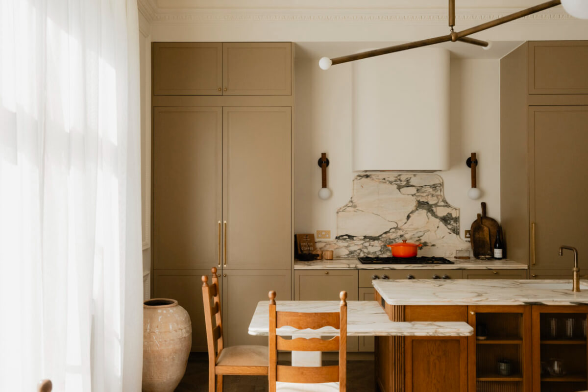 High Ceilings and Bespoke Design in a Stylish London Apartment 9 farrow and ball drab kitchen cabinets
