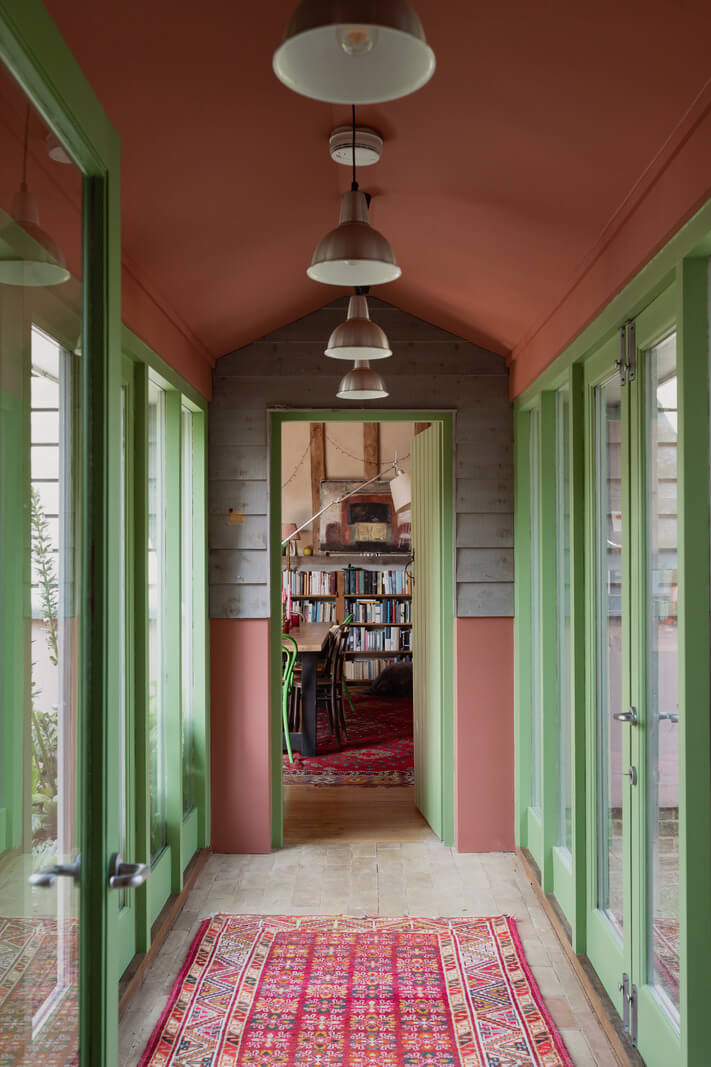 Colorful Interiors and Period Features in a 16th-Century Farmhouse 9 green coral hall