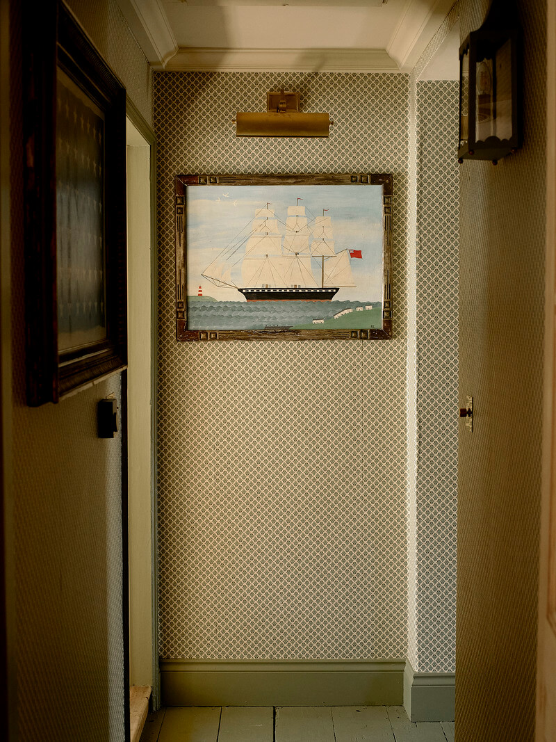 Bespoke Interiors and an Earthy Color Palette in a Historic Cottage 19 green patterned wallpaper