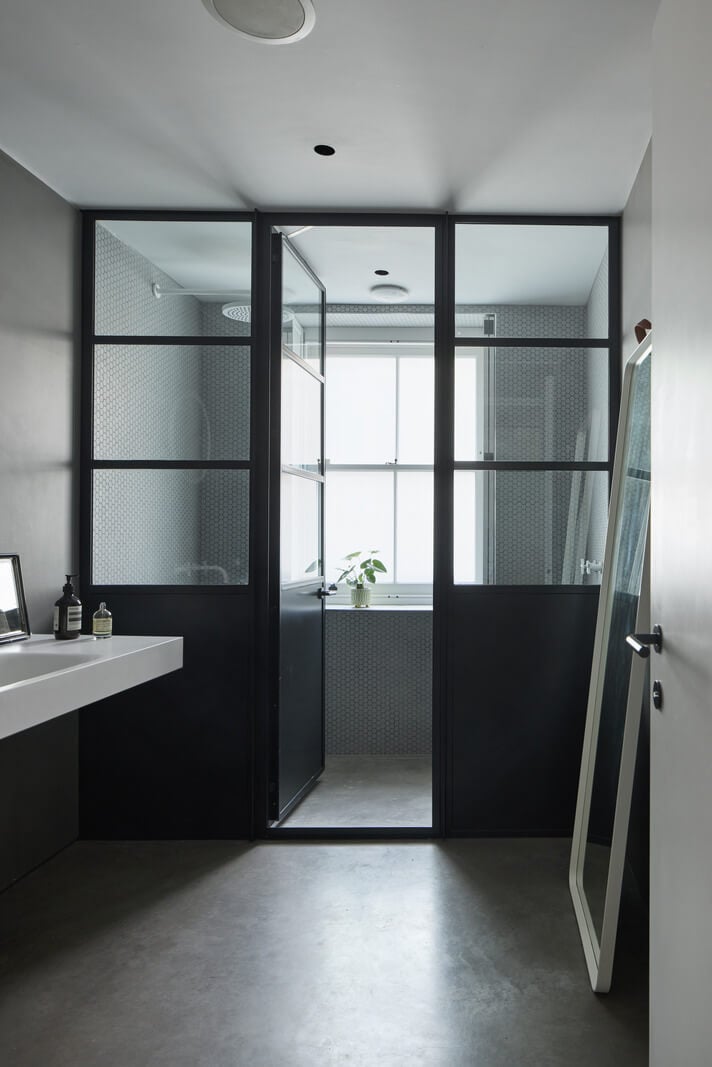 A Black and White Primrose Hill Mews House with a Roof Terrace 20 industrial bathroom