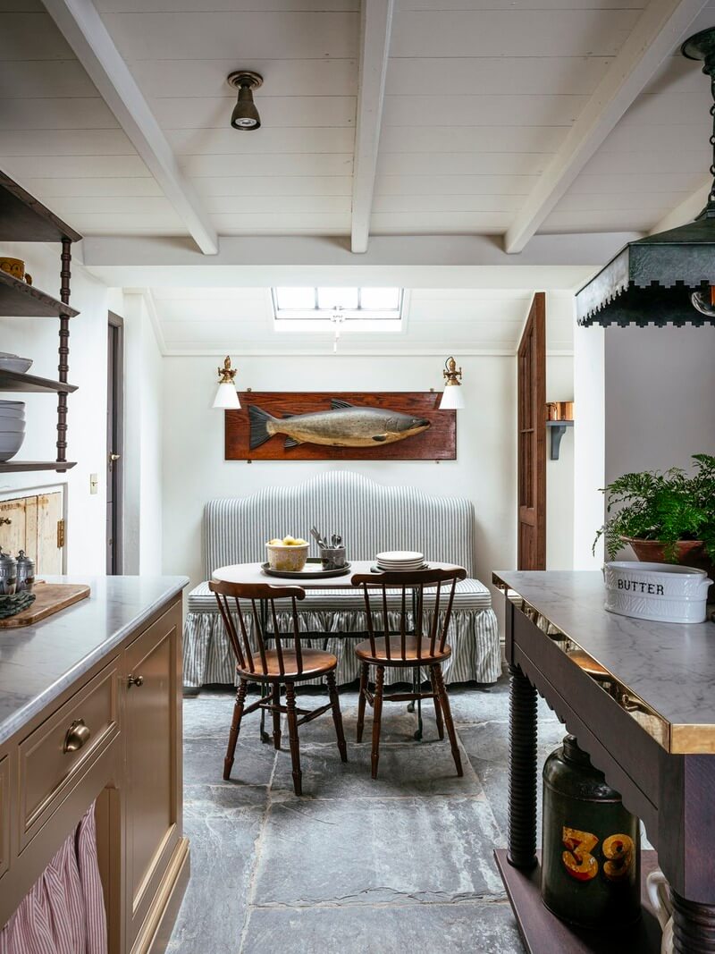 Trend Alert: The 'Soft Kitchen' is 2026's Coziest Interior Trend and It's Here to Stay 6 kitchen dining area with striped upholstered bench