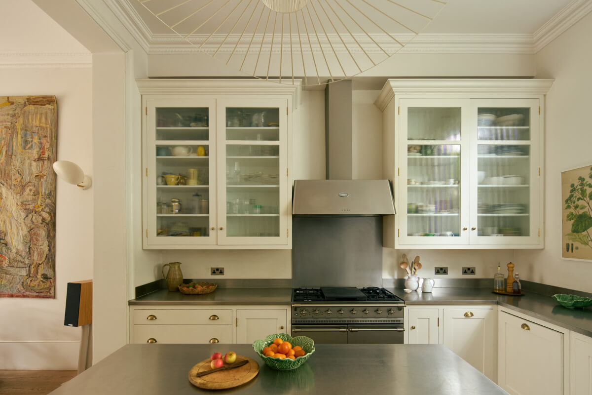 Light-Filled Interiors in a Grand Early Victorian House in Notting Hill 2 kitchen reeded glass cabinets