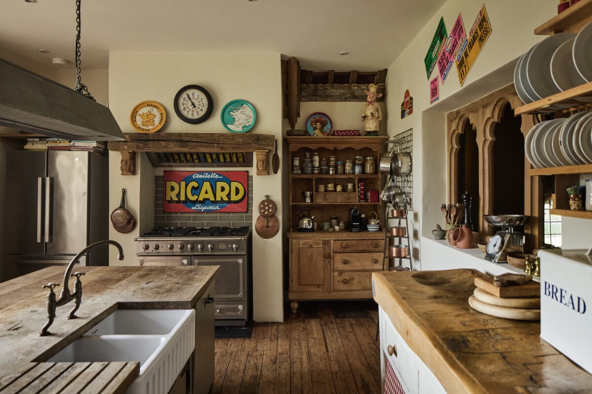 Unique Rooms and Historic Splendor in a Medieval English Country House 12 kitchen rustic floorboards
