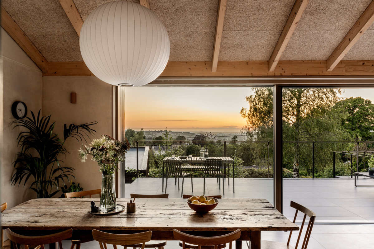 A Modern Bungalow with a Terrazzo Kitchen and Magnificent Views 7 kitchen terrace with views of bath and countryside