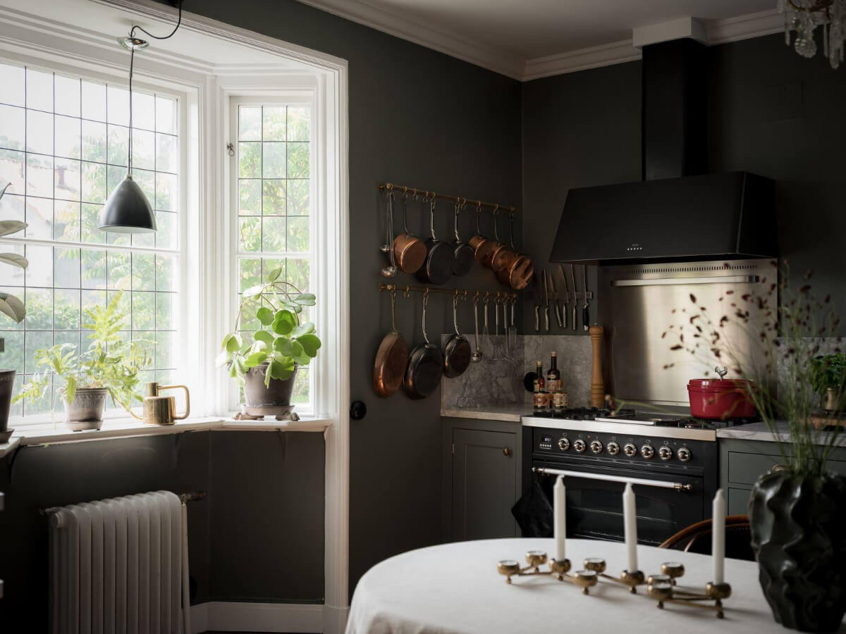 A Floral Painted Ceiling in a 1920s Family Home in Sweden 11 kitchen with large bay window