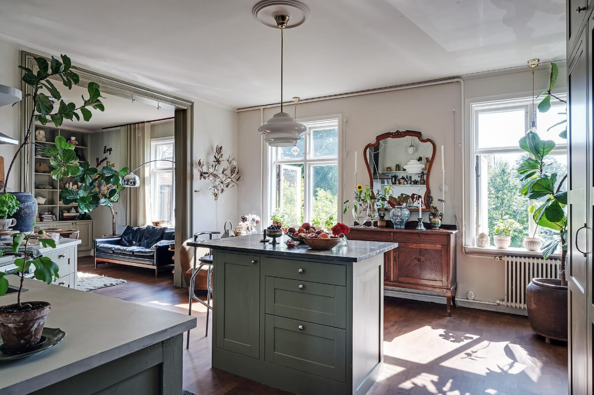 A Dining Room with a Painted Ceiling in an Early 19th Century Apartment 15 kitchen with small island