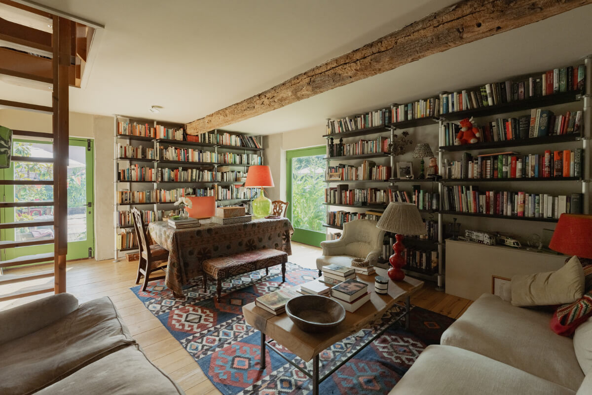Colorful Interiors and Period Features in a 16th-Century Farmhouse 5 library room