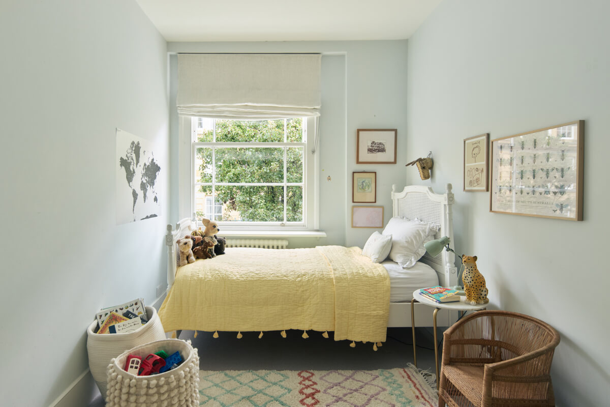 Light-Filled Interiors in a Grand Early Victorian House in Notting Hill 27 light blue walls kids bedroom