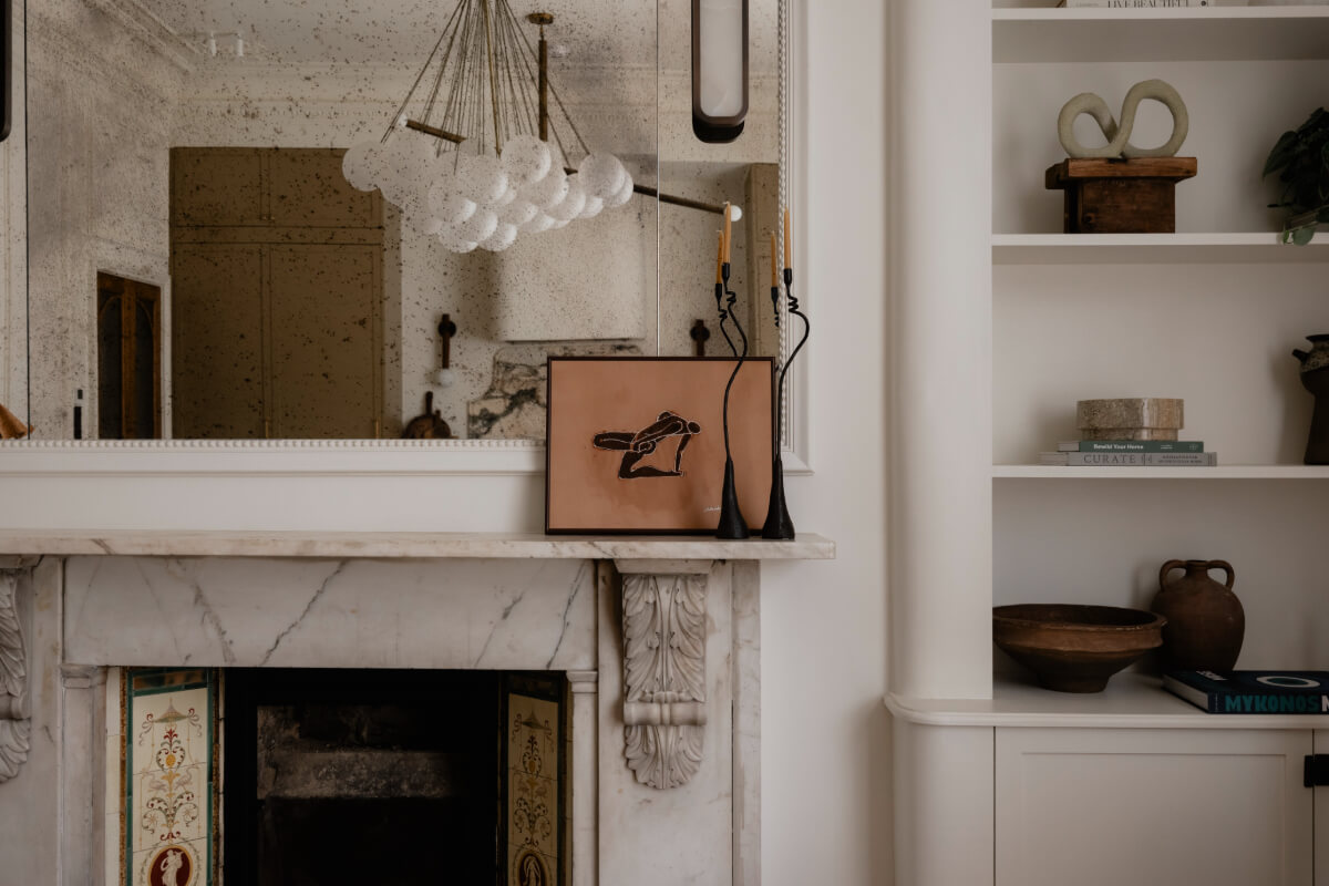 High Ceilings and Bespoke Design in a Stylish London Apartment 6 marble fireplace detail