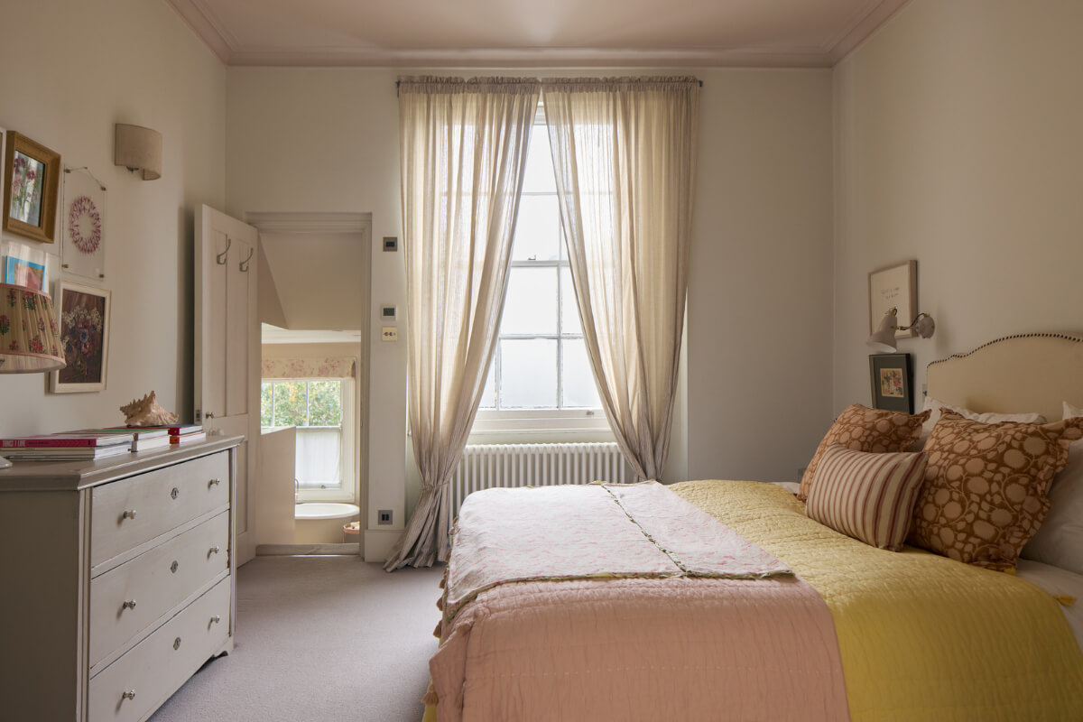 Light-Filled Interiors in a Grand Early Victorian House in Notting Hill 21 master bedroom large window