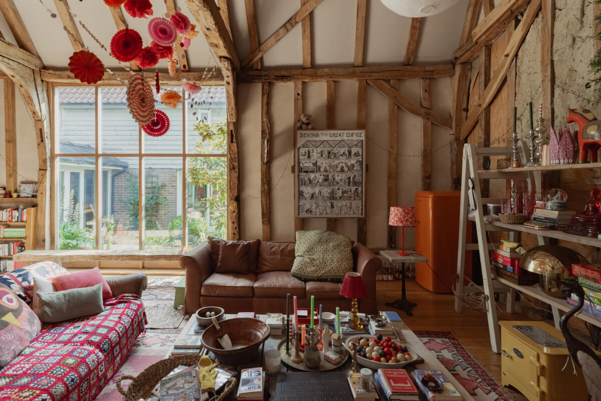 Colorful Interiors and Period Features in a 16th-Century Farmhouse 3 sitting area barn conversion