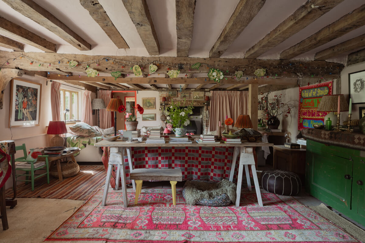Colorful Interiors and Period Features in a 16th-Century Farmhouse 13 sitting room colorful textiles