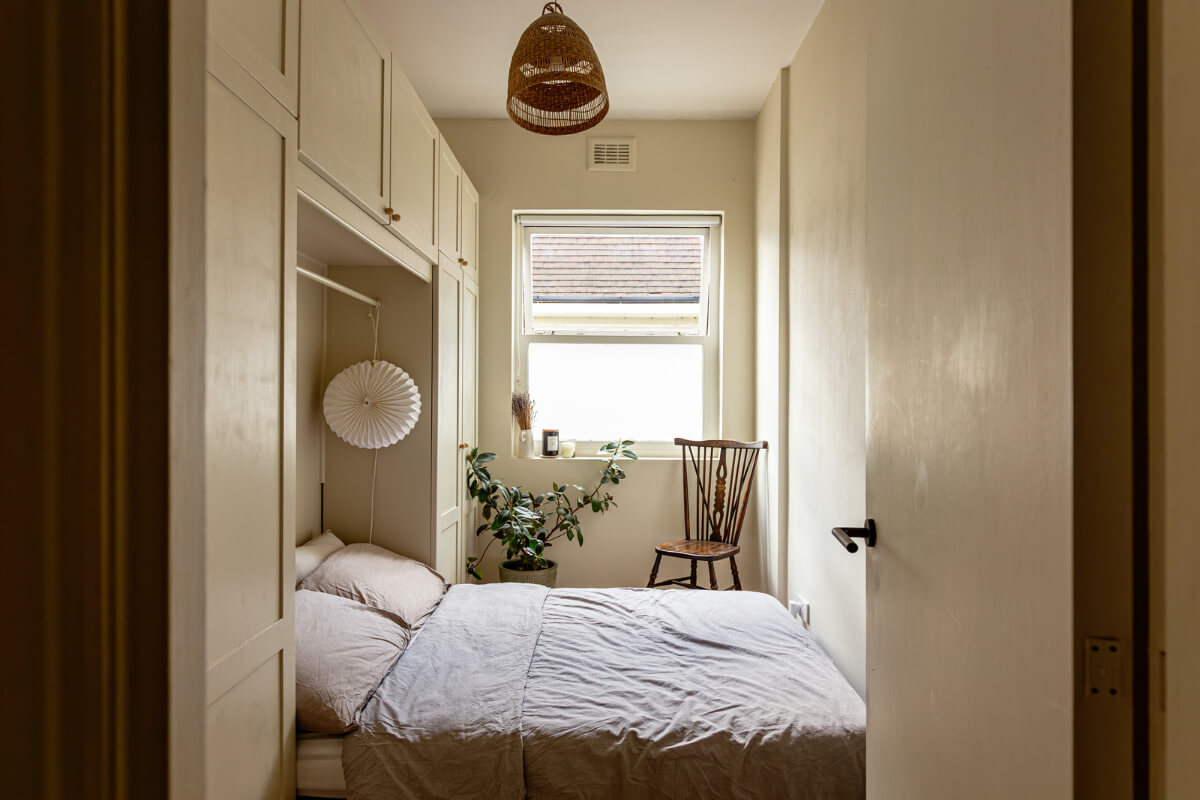 Muted Gray Tones and Built-In Storage in a London Apartment 17 small bedroom built-in wardrobes