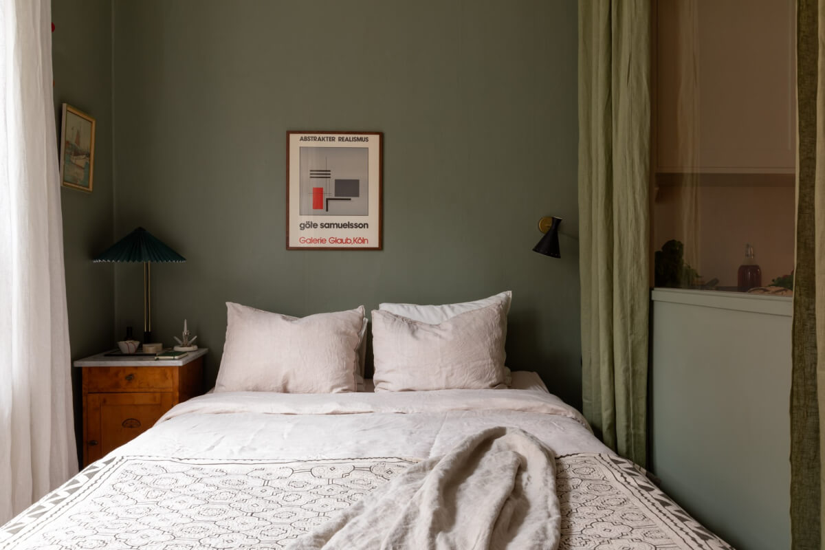 A Nice Color Palette and Original Elements in a Cozy 1930s Apartment 8 small green bedroom window toward kitchen