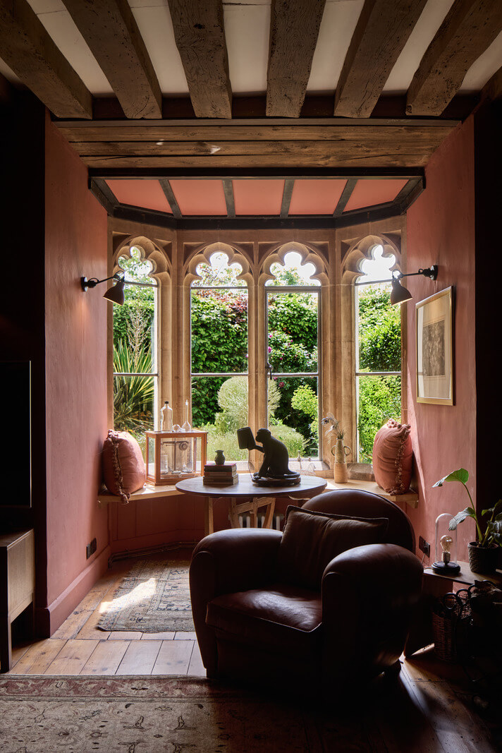 Unique Rooms and Historic Splendor in a Medieval English Country House 6 terracotta room bay window