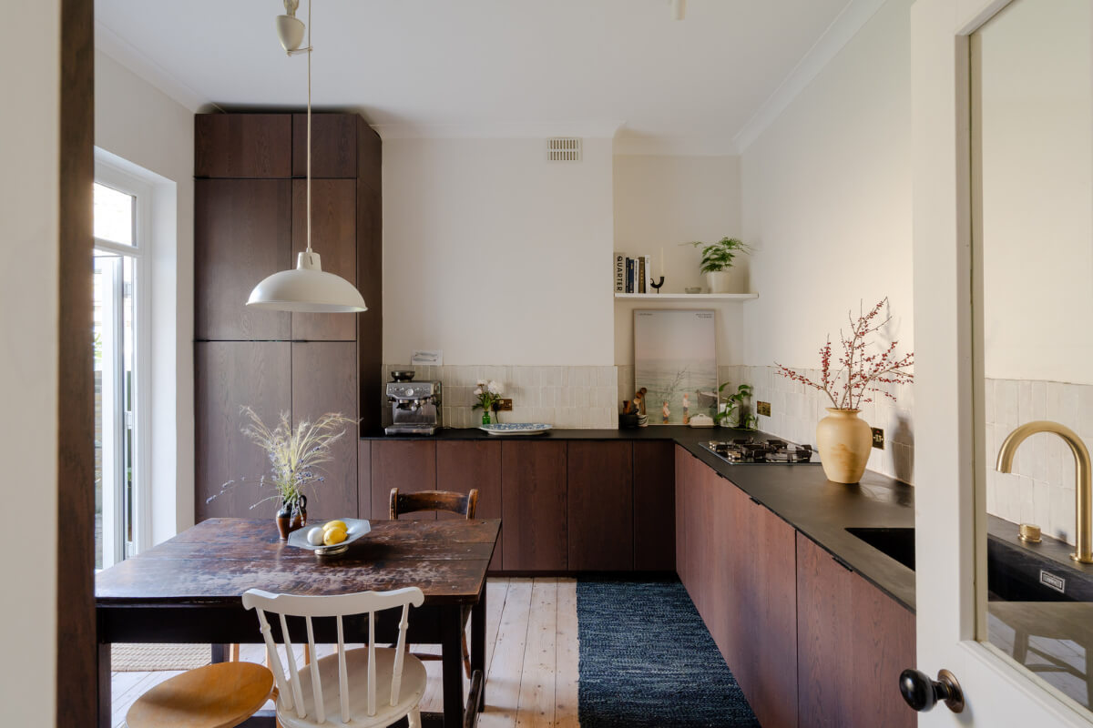 A Bright Ground Floor Apartment with a Beautiful Garden 7 walnut kitchen