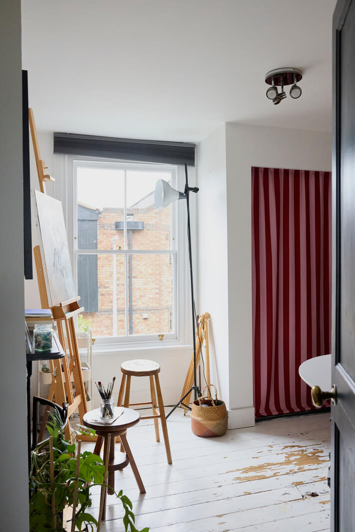 Cozy Living Spaces and Limewash Walls in an Artist's English Home 14 white paint studio