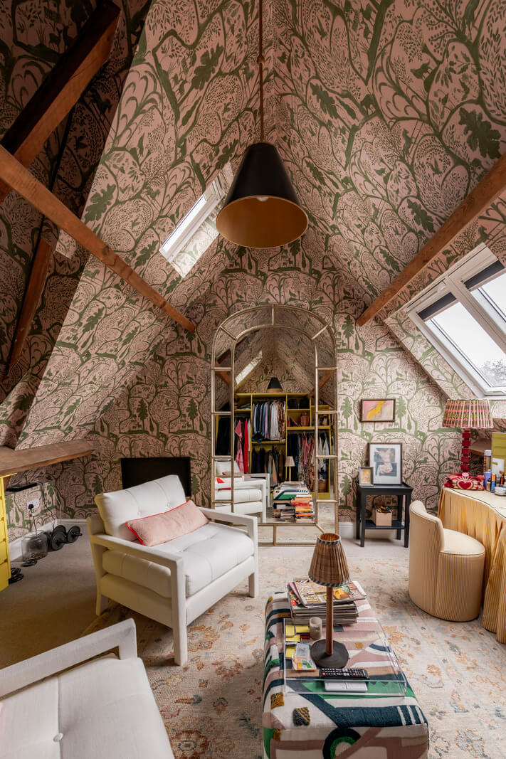 27 Statement Ceiling Ideas That Will Spruce Up Any Room 27 attic room wallpaper wooden beams dressing room