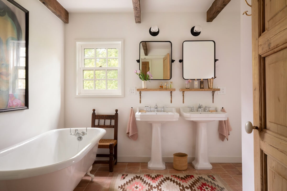 A Reimagined Farmhouse by Corbin Bernsen and Amanda Pays Lists for $4.6 Million 20 bathroom freestanding bath double sink