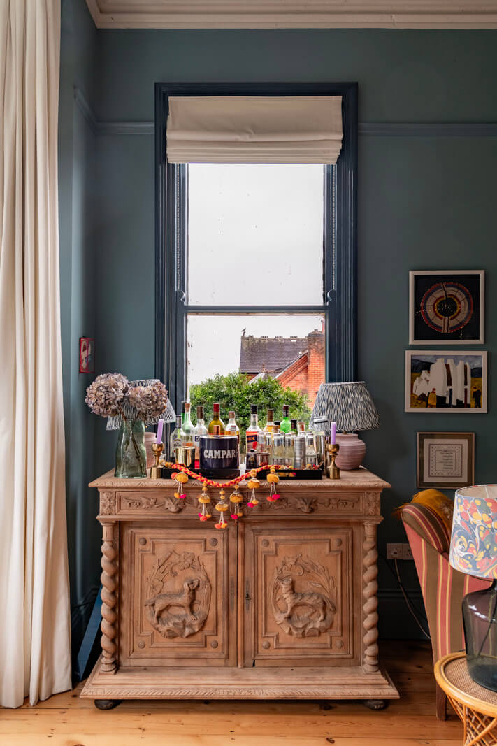 A Colorful Eclectic Victorian Maisonette Home in England 10 blue sitting room