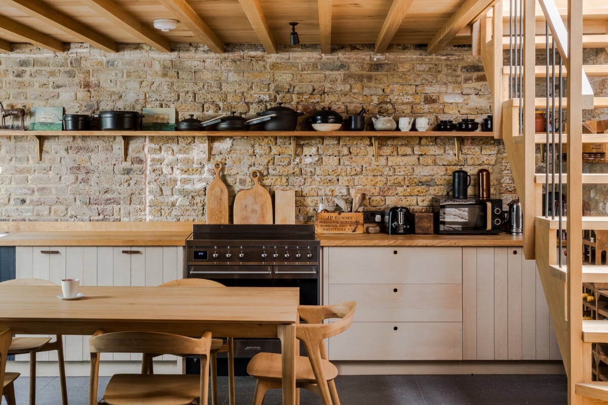 An Industrial Mews House with a Sebastian Cox deVOL Kitchen 9 devol sebastian cox kitchen exposed brick shelf