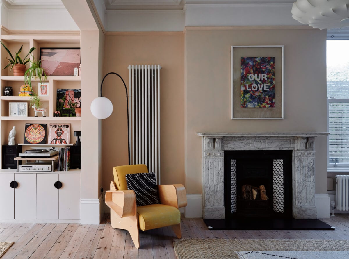 Colorful Rooms and a Modern Kitchen in a Spacious Family Home 4 double living room pink walls marble fireplace