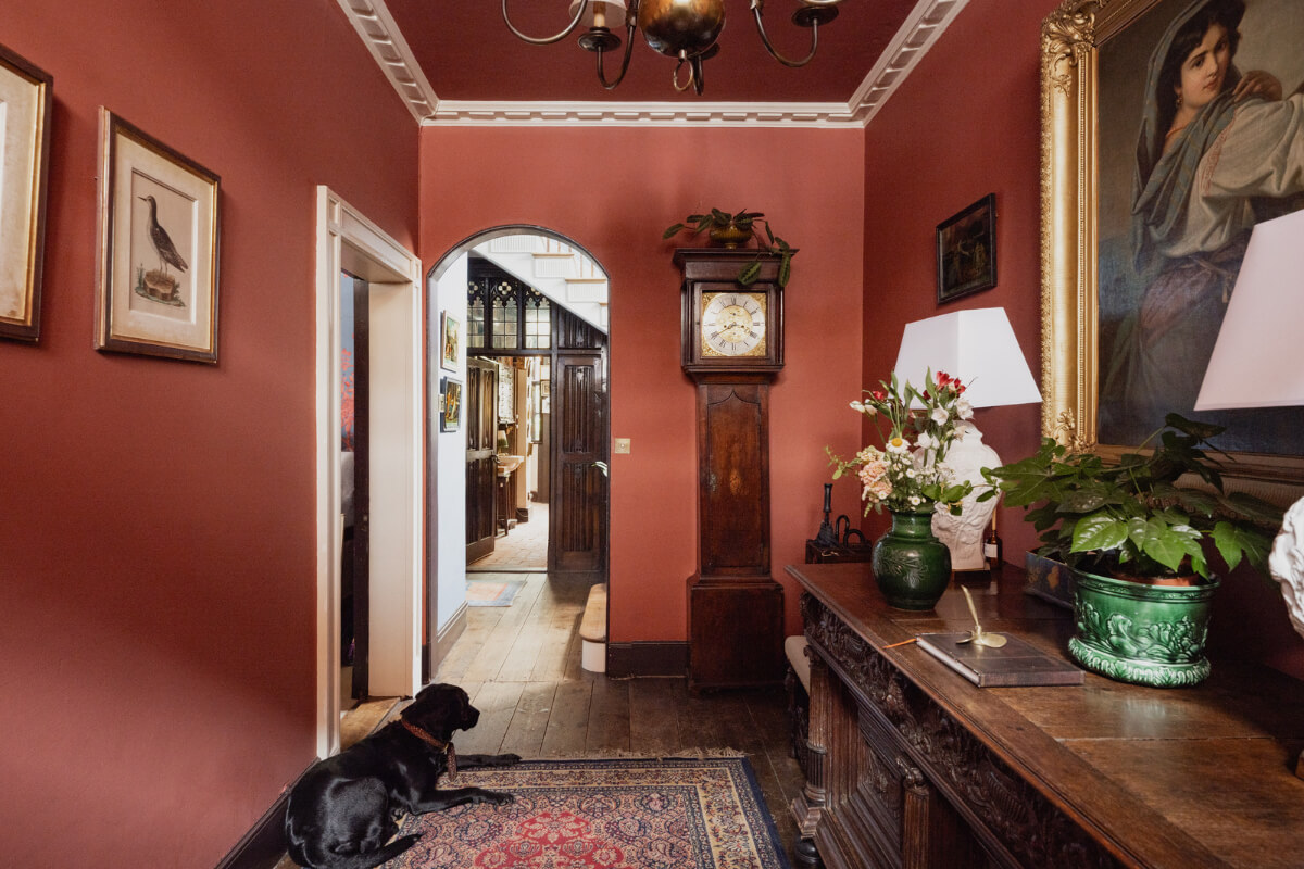 Medieval Craftsmanship & Georgian Elegance in an English Townhouse 2 entry hall terracotta wall color